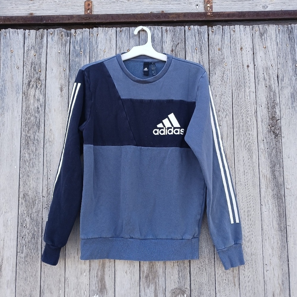 Adidas Sweatshirt‎ Mens Small Blue Navy Colorblock Crewneck 3-Stripe Logo